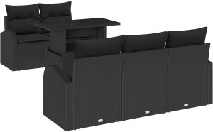 Zestaw Sof Ogrodowych vidaXL w 6 Częściach z Poduszkami Czarny Polirattan, Sofa Ogrodowa vidaXL na 2 Osoby z Magazynem i Poduszkami Czarny Polirattan 2