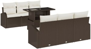Zestaw Sofowy do Ogrodu vidaXL 7-częściowy z Poduszkami Brązowy Polirattan, Sofa Ogrodowa vidaXL na 2 osoby z Przechowywaniem i Poduszkami Brązowy Polirattan 2