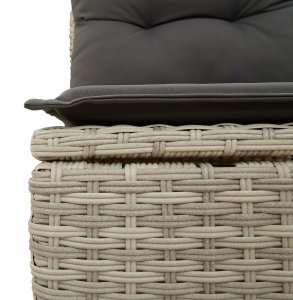 vidaXL Zestaw 7-częściowy sof ogrodowych z poduszkami jasnoszary poli rattan, 2-osobowa sofa ogrodowa z miejscem do przechowywania i poduszkami jasnoszary poli rattan 7