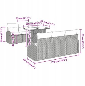 vidaXL 7-częściowy zestaw kanap ogrodowych z poduszkami Szary Polirattan, 2-osobowa sofa ogrodowa z miejscem na przechowywanie i poduszkami Szary Polirattan 12