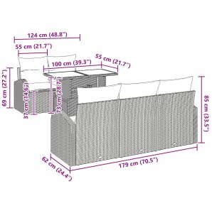 vidaXL 6 Częściowy Zestaw Sofy Ogrodowej Z Poduszkami Jasnoszary Rattan, 2-osobowa Sofa Ogrodowa Z Przechowywaniem i Poduszkami Jasnoszary Rattan 12