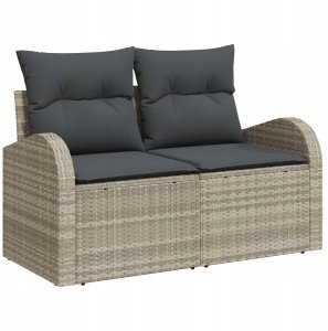 vidaXL 6 Częściowy Zestaw Sofy Ogrodowej Z Poduszkami Jasnoszary Rattan, 2-osobowa Sofa Ogrodowa Z Przechowywaniem i Poduszkami Jasnoszary Rattan 3