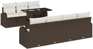 vidaXL 8-częściowy zestaw sofy ogrodowej z poduszkami Brązowy Poli Rattan, Sofa ogrodowa 2-osobowa z miejscem do przechowywania i poduszkami Brązowy Poli Rattan 2