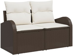 vidaXL 8-częściowy zestaw sofy ogrodowej z poduszkami Brązowy Poli Rattan, Sofa ogrodowa 2-osobowa z miejscem do przechowywania i poduszkami Brązowy Poli Rattan 4