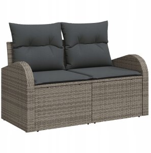vidaXL 6-częściowy Zestaw Sof Ogrodowych z Poduszkami Szary Rattan PE, 2-osobowa Sofa Ogrodowa z Schowkiem i Poduszkami Szary Rattan PE 3