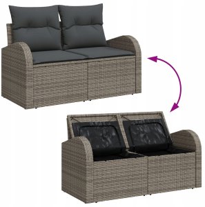 vidaXL 6-częściowy Zestaw Sof Ogrodowych z Poduszkami Szary Rattan PE, 2-osobowa Sofa Ogrodowa z Schowkiem i Poduszkami Szary Rattan PE 10