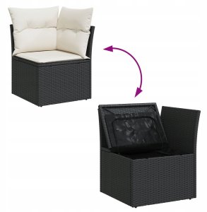 vidaXL Zestaw sof ogrodowych 9-częściowy z poduszkami czarny rattan PE, Sofa ogrodowa 2-osobowa z schowkiem i poduszkami czarna rattan PE 12