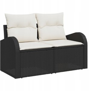 vidaXL Zestaw sof ogrodowych 9-częściowy z poduszkami czarny rattan PE, Sofa ogrodowa 2-osobowa z schowkiem i poduszkami czarna rattan PE 3