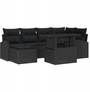 vidaXL 7-częściowy zestaw sofy ogrodowej z poduszkami z polirattanu, 2-osobowa sofa ogrodowa z miejscem na przechowywanie i poduszkami 2