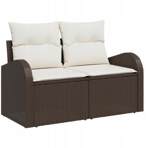 vidaXL Zestaw 7-częściowy sof ogrodowych z poduszkami brązowy Poli Rattan, 2-osobowa sofa ogrodowa z miejscem do przechowywania i poduszkami brązowy Poli Rattan 3