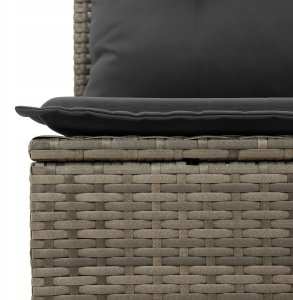 vidaXL Zestaw 9 elementów Sof Ogrodowych z Poduszkami Szary Polirattan, 2-osobowa Sofa Ogrodowa z Przechowalnią i Poduszkami Szary Polirattan 9
