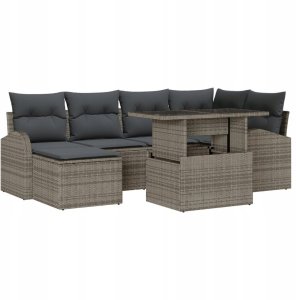 Zestaw sof ogrodowych vidaXL 7-elementowy z poduszkami Szary Polirattan, Sofa ogrodowa vidaXL 2-osobowa z przechowalnią i poduszkami Szary Polirattan 2