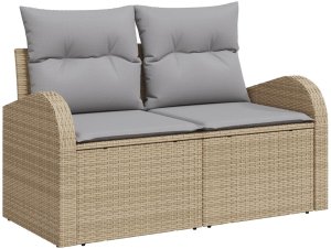 vidaXL Zestaw Sofy Ogrodowej 9-częściowy z Poduszkami Beżowy Poli Rattan, 2-osobowa Sofa Ogrodowa z Przechowywaniem i Poduszkami Beżowy Poli Rattan 4
