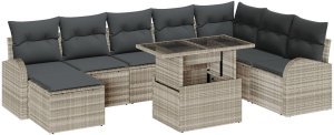 vidaXL 9-elementowy zestaw sofy ogrodowej z poduszkami jasnoszary polirattan, Sofa ogrodowa dla 2 z miejscem na przechowywanie i poduszkami jasnoszary polirattan 2