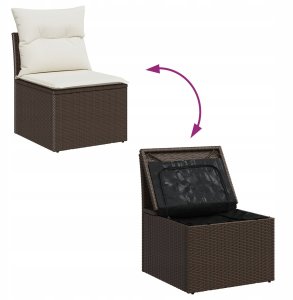 vidaXL 8-częściowy Zestaw Sof Ogrodowych z Poduszkami Brązowy Rattan PE, vidaXL Dwuosobowa Sofa Ogrodowa z Przechowalnią i Poduszkami Brązowy Rattan PE 11