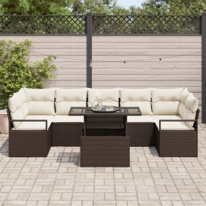 vidaXL 8-częściowy Zestaw Sof Ogrodowych z Poduszkami Brązowy Rattan PE, vidaXL Dwuosobowa Sofa Ogrodowa z Przechowalnią i Poduszkami Brązowy Rattan PE 2