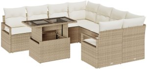 vidaXL 9-elementowy zestaw sof ogrodowych z poduszkami Beżowy Polirattan, 2-osobowa sofa ogrodowa z magazynem i poduszkami Beżowy Polirattan 2