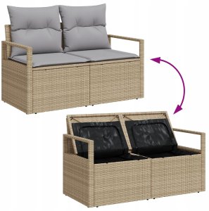 vidaXL 6-częściowy zestaw sof ogrodowych z poduszkami beżowy rattan poliester, vidaXL sofa 2-osobowa ogrodowa z miejscem na przechowywanie i poduszkami beżowy rattan poliester 9