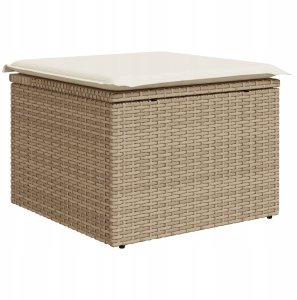 vidaXL Zestaw sofy ogrodowej 7 elementów z poduszkami Beżowy Poli Rattan, Sofa ogrodowa 2-osobowa z miejscem do przechowywania i poduszkami Beżowy Poli Rattan 6