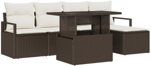 Zestaw 6-elementowy sof ogrodowych z poduszkami, Brązowy Polirattan, Sofa ogrodowa dwuosobowa z miejscem do przechowywania i poduszkami, Brązowy Polirattan 2