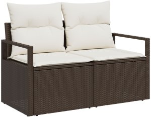 Zestaw 6-elementowy sof ogrodowych z poduszkami, Brązowy Polirattan, Sofa ogrodowa dwuosobowa z miejscem do przechowywania i poduszkami, Brązowy Polirattan 4