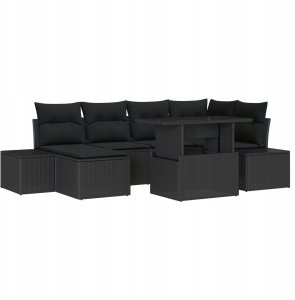 vidaXL 7-częściowy zestaw sof ogrodowych z poduszkami Czarny Polirattan 2