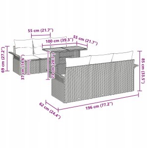 Zestaw sofy ogrodowej vidaXL 7 elementów z poduszkami czarny polirattan, Dwumiejscowa sofa ogrodowa vidaXL z miejscem na przechowywanie i poduszkami czarny polirattan 12