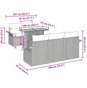 vidaXL 6-częściowy zestaw sof ogrodowych z poduszkami z czarnego polirattanu, vidaXL 2-osobowa sofa ogrodowa z miejscem na przechowywanie i poduszkami z czarnego polirattanu 12