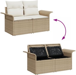 vidaXL 8-częściowy Zestaw Sofy Ogrodowej z Poduszkami Beżowy Polirattan, 2-osobowa Sofa Ogrodowa z Przechowywaniem i Poduszkami Beżowy Polirattan 9