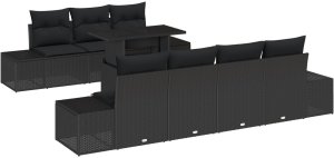 vidaXL Zestaw sof ogrodowych  8-częściowy z poduszkami Czarny Polirattan 2