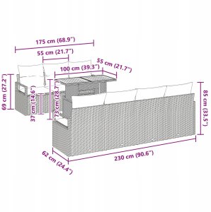 Zestaw 8-częściowy sofy ogrodowej z poduszkami Czarny z polirattanu, 2-osobowa sofa ogrodowa z schowkiem i poduszkami Czarny z polirattanu 12