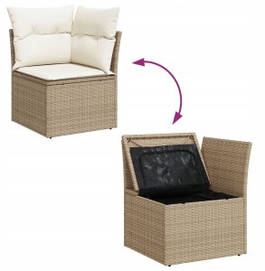 vidaXL 11-częściowy zestaw sofa ogrodowa z beżowymi poduszkami z poli ratanu, 2-osobowa sofa ogrodowa z miejscem na przechowywanie i poduszkami w beżowym poli rattanowym 12