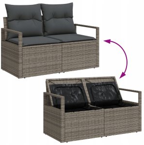 Zestaw sof ogrodowych vidaXL 11-elementowy z poduszkami Szary Poly Rattan, 2-osobowa sofa ogrodowa vidaXL z miejscem do przechowywania i poduszkami Szary Poly Rattan 10