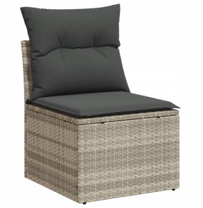 Zestaw 7 częściowych sof ogrodowych vidaXL z poduszkami Jasnoszary Poli rattan, 2-osobowa sofa ogrodowa vidaXL z poduszkami Jasnoszary Poli rattan 4