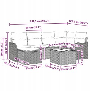Zestaw 7 częściowych sof ogrodowych vidaXL z poduszkami Jasnoszary Poli rattan, 2-osobowa sofa ogrodowa vidaXL z poduszkami Jasnoszary Poli rattan 10
