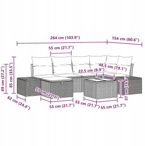 vidaXL Zestaw sofy ogrodowej 7 częściowy z poduszkami Brązowy Polirattan 11