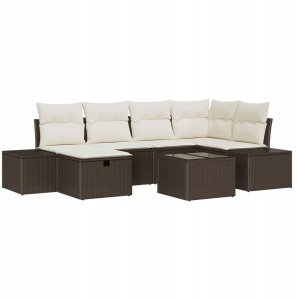 vidaXL Zestaw sofy ogrodowej 7 częściowy z poduszkami Brązowy Polirattan 2