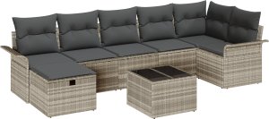 vidaXL 8-częściowy zestaw sofy ogrodowej z poduszkami jasnoszary polirattan, vidaXL 2-osobowa sofa ogrodowa z miejscem na przechowywanie i poduszkami jasnoszary polirattan 2