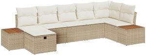 vidaXL 7-częściowy zestaw sof ogrodowych z poduszkami Beżowy Rattan 2