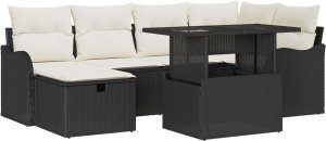 vidaXL 7-częściowy zestaw sofy ogrodowej z poduszkami Czarny Polirattan, vidaXL Sofa ogrodowa 2-osobowa z poduszkami Czarny Polirattan 2