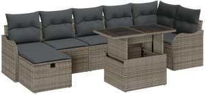 vidaXL Zestaw sof ogrodowych 8 elementów z poduszkami Szary poli-rattan, vidaXL 2-osobowa sofa ogrodowa z poduszkami Szary poli-rattan 2
