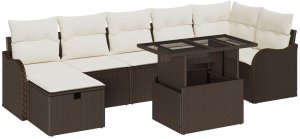 Zestaw 8 Elementów Kanap Ogrodowych z Poduszkami Brązowy Polirattan, Zestaw 2-osobowej Kanapy Ogrodowej z Poduszkami Brązowy Polirattan 2