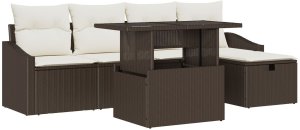 vidaXL Zestaw Sofy Ogrodowej  6 Części z Poduszkami Brązowy Poli Rattan 2