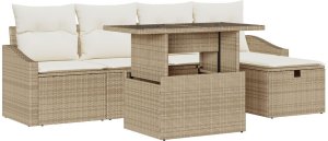 vidaXL Zestaw 6-częściowy sofy ogrodowej z poduszkami Beżowy Rattan Polipropylen 2