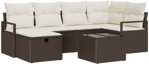 Sofa ogrodowa vidaXL 7-częściowa z poduszkami, brązowy polirattan, Sofa ogrodowa vidaXL 2-osobowa z przechowalnią i poduszkami, brązowy polirattan 2