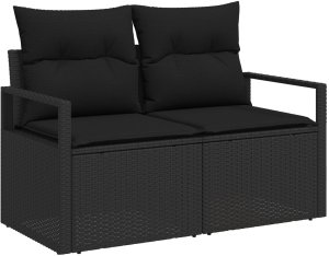 vidaXL Zestaw 7-częściowy sof ogrodowych vidaXL z poduszkami czarny polirattan, Sofa ogrodowa 2-osobowa vidaXL z schowkiem i poduszkami czarny polirattan 4