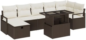 vidaXL 8-częściowy zestaw kanap ogrodowych z poduszkami brązowy polirattan, 2-osobowa kanapa ogrodowa z miejscem na przechowywanie i poduszkami brązowy polirattan 2