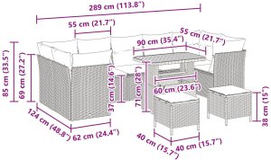 vidaXL 10-częściowy zestaw sof ogrodowych z poduszkami beżowy polirattan akacja, vidaXL 3-częściowy zestaw jadalny ogrodowy z poduszkami beżowy polirattan akacja 9
