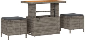 vidaXL 10-częściowy zestaw sofy ogrodowej z poduszkami w szarym polirattanie i akacji, 3-częściowy zestaw jadalny ogrodowego z poduszkami w szarym polirattanie i akacji 6