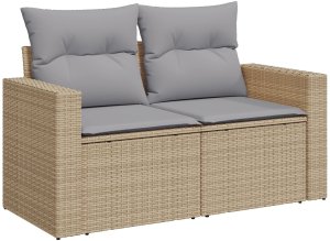 vidaXL Zestaw kanapowy ogrodowy 10 elementów z poduszkami w beżowym rattan i akacji, Zestaw do jadalni ogrodowej 3 elementy z poduszkami w beżowym rattan i akacji 4